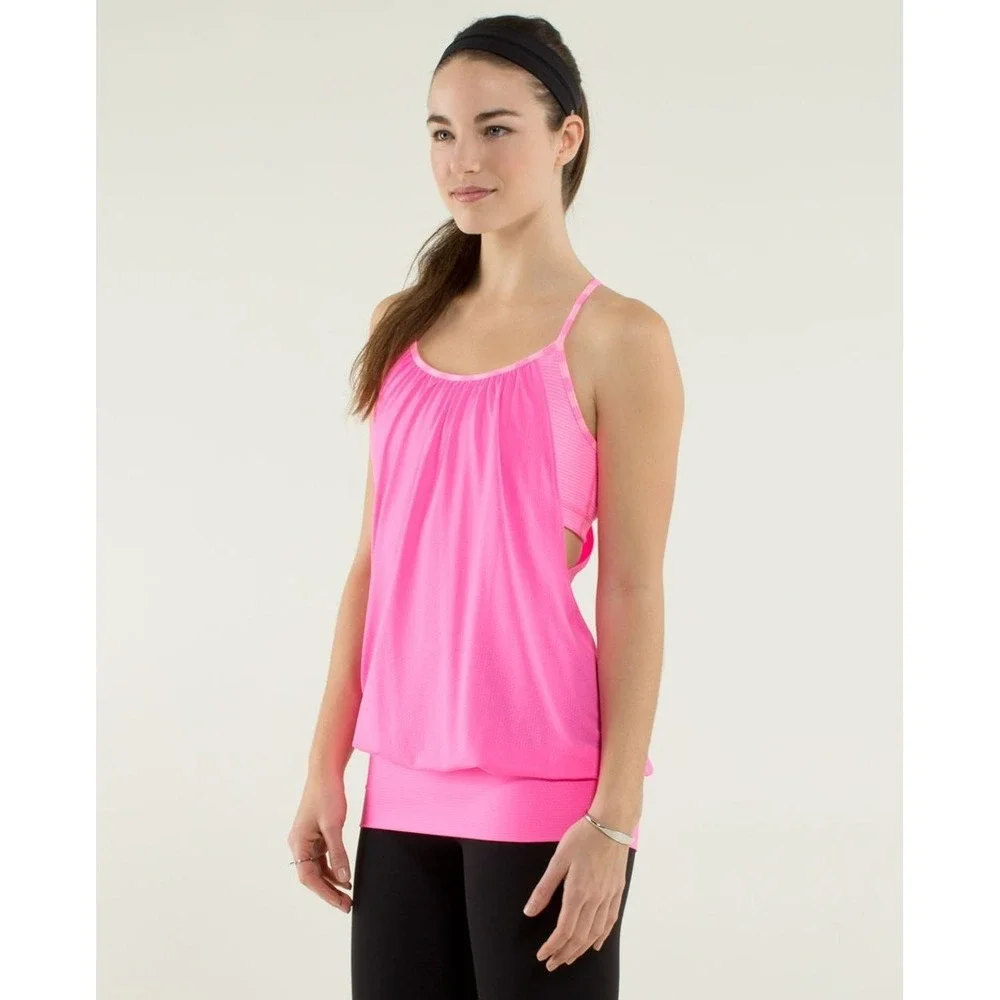 Lululemon No Limits Tank Zing Pink Ligh Mini Hyper Stripe Zing Pink Light Sz 10